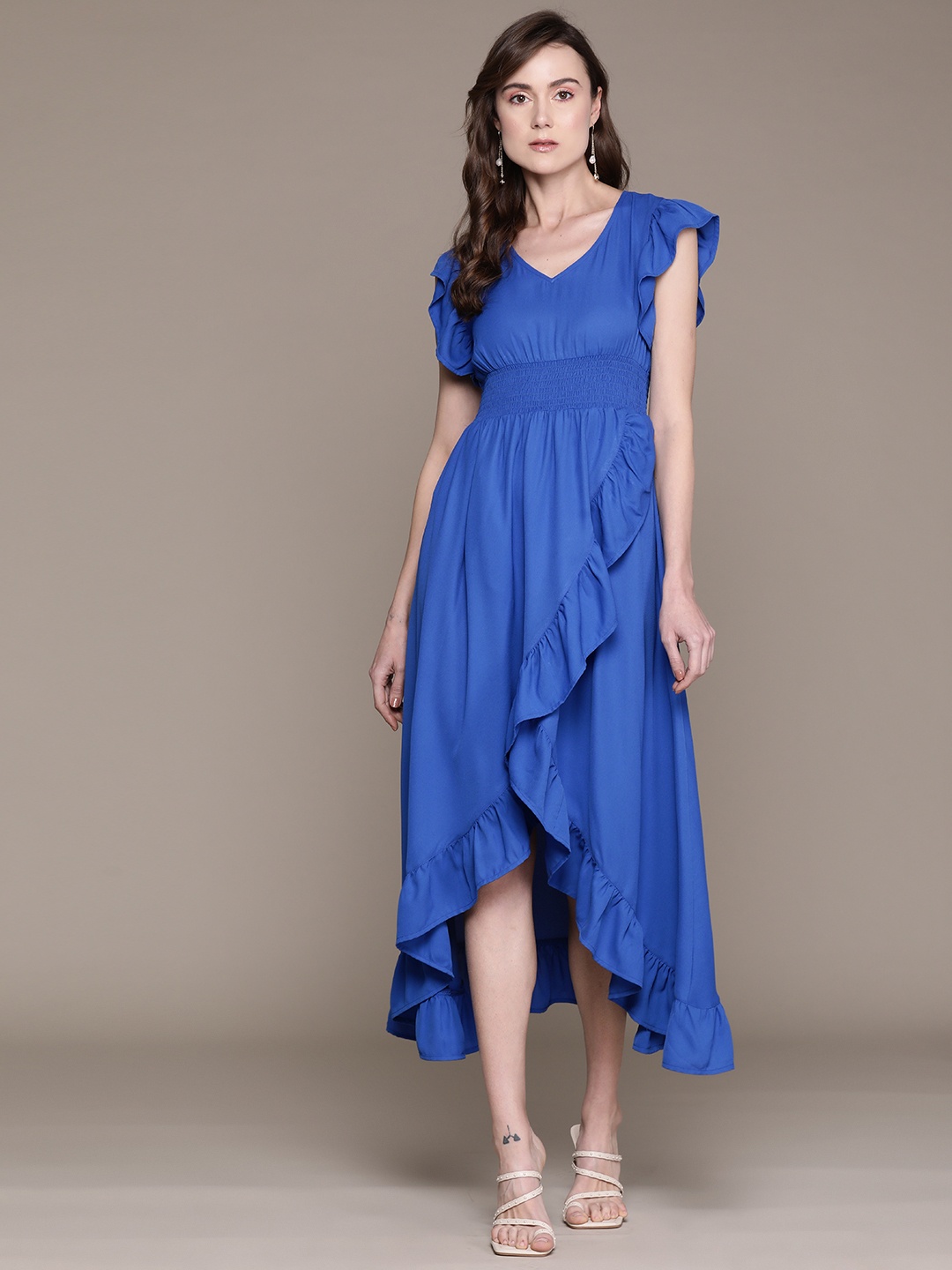 

Moda Rapido Flared Sleeve Ruffled A-Line Midi Dress, Blue