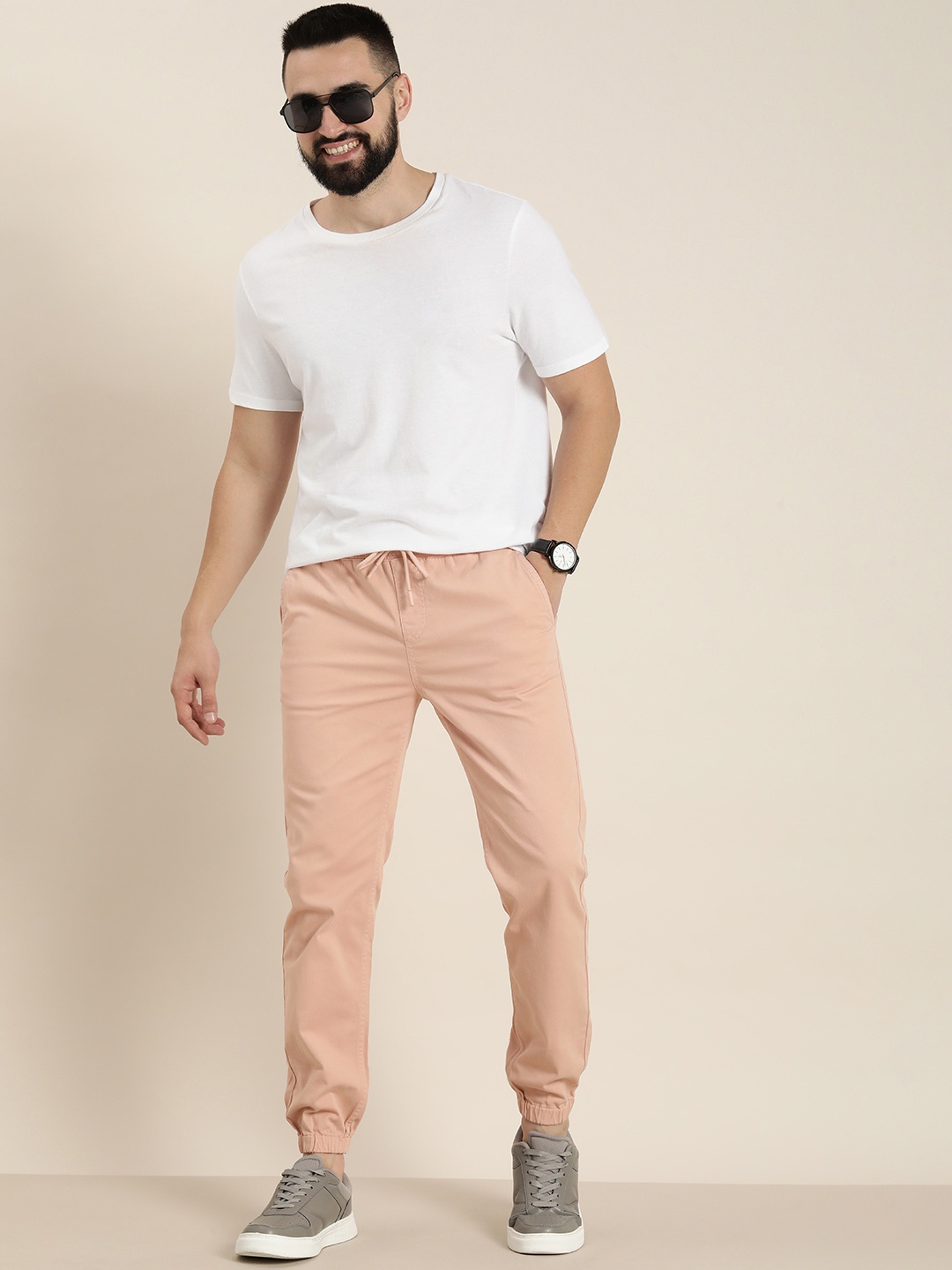 

HERE&NOW Men Joggers Trousers, Peach