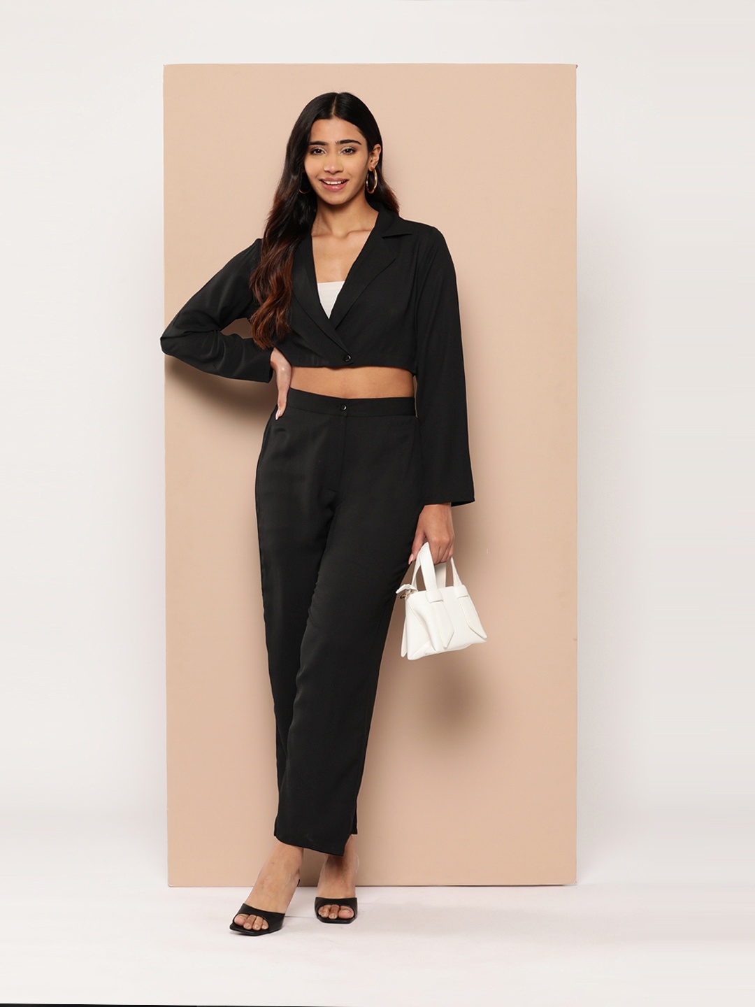 

HERE&NOW Women Solid Co-Ords, Black