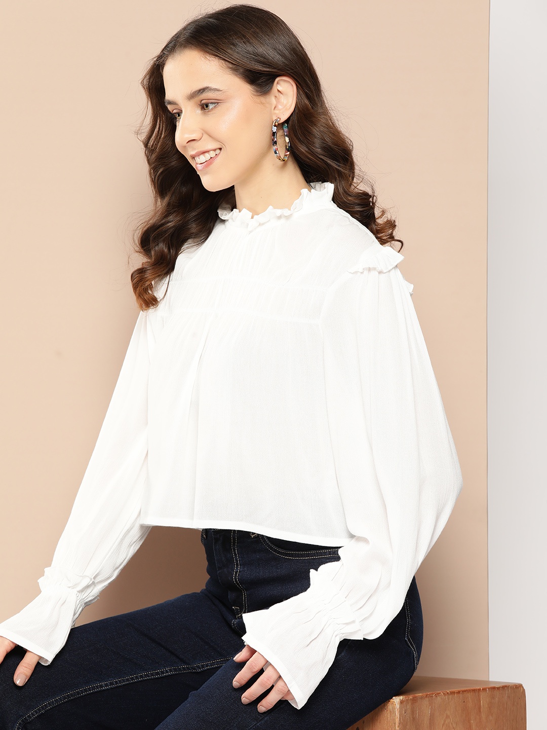 

HERE&NOW Ruffled Bell Sleeve Top, White
