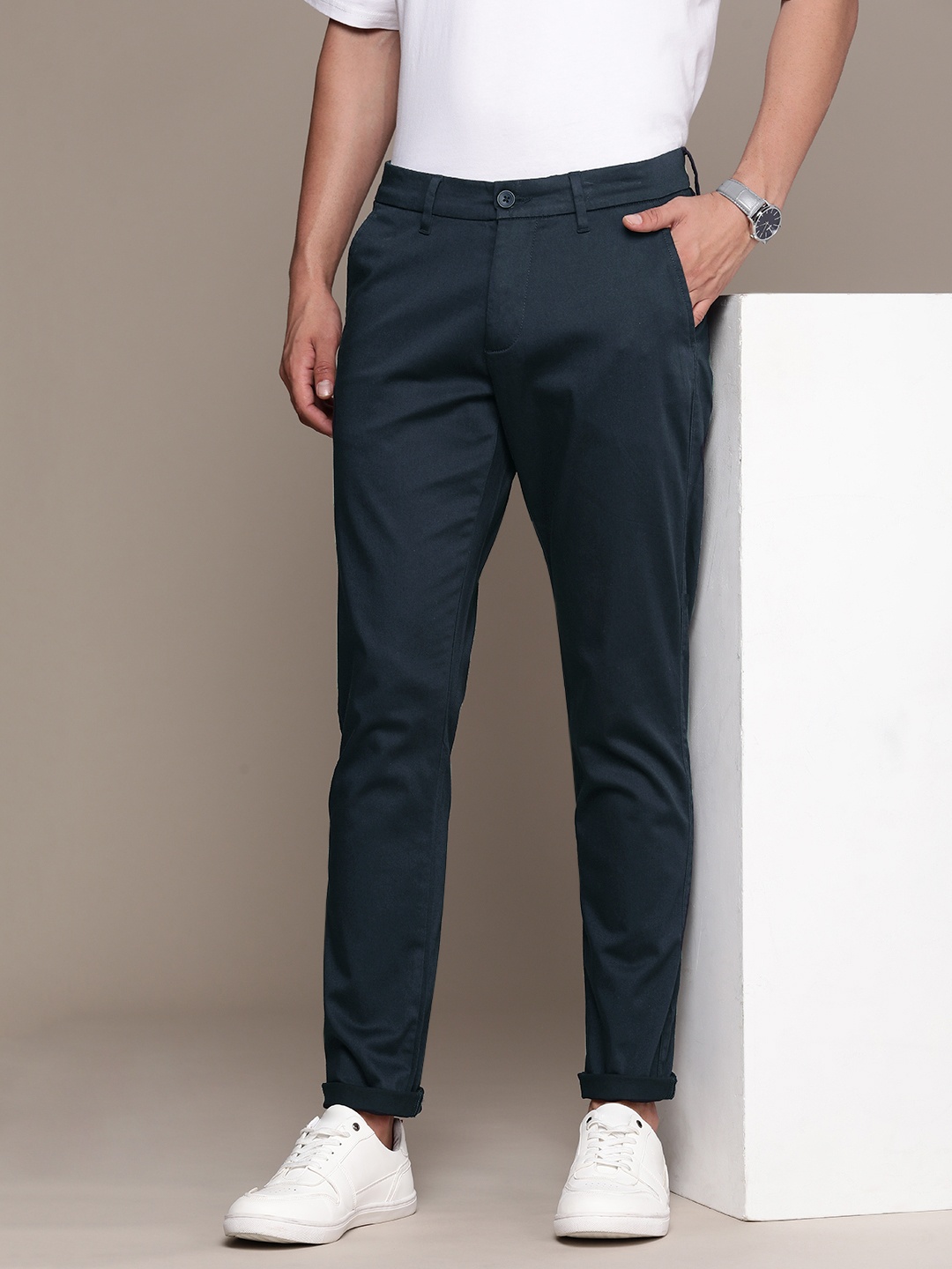 

French Connection Men Solid Trousers, Navy blue