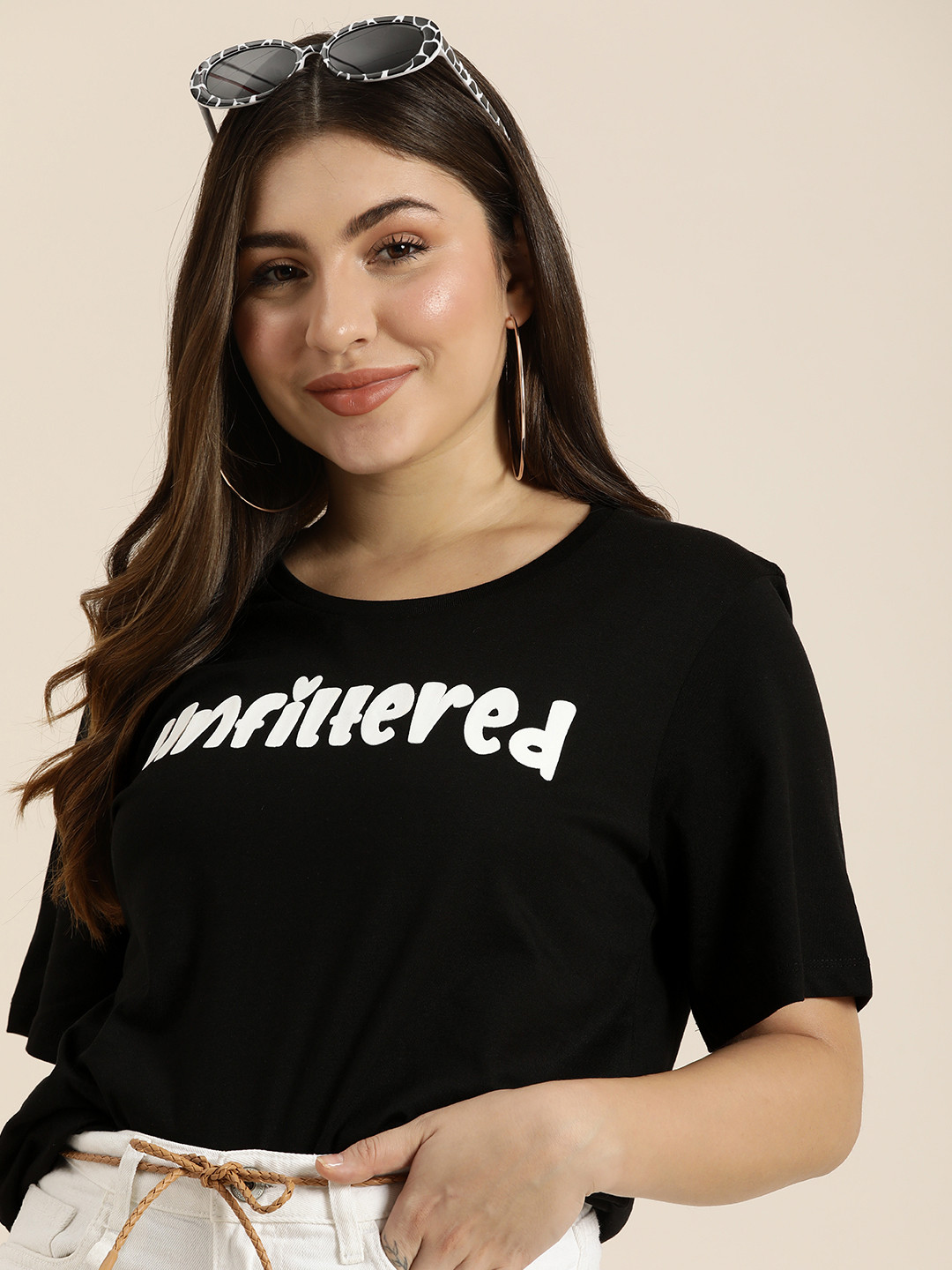 

HERE&NOW Typography Pure Cotton Applique T-shirt, Black