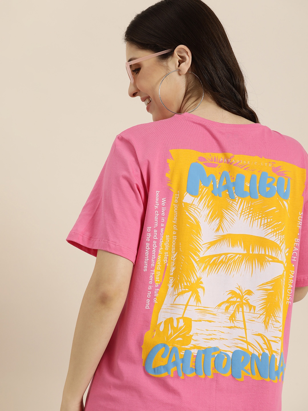 

HERE&NOW Graphic Printed Pure Cotton T-shirt, Pink
