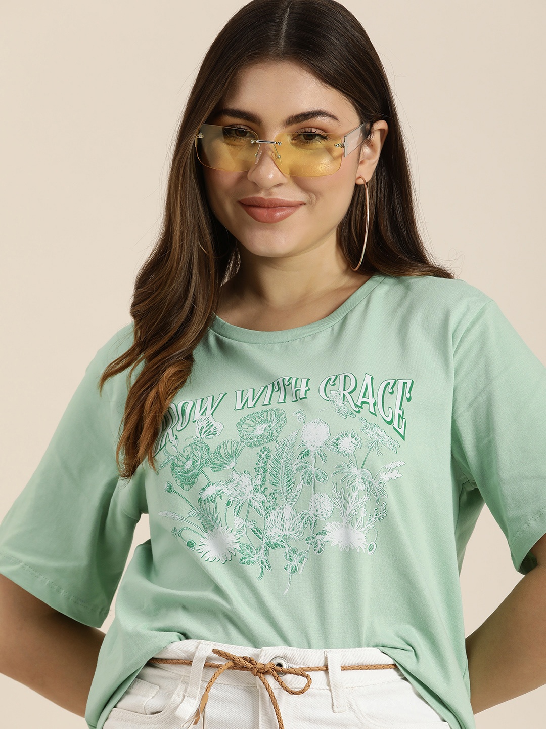 

HERE&NOW Graphic Printed Pure Cotton T-shirt, Green