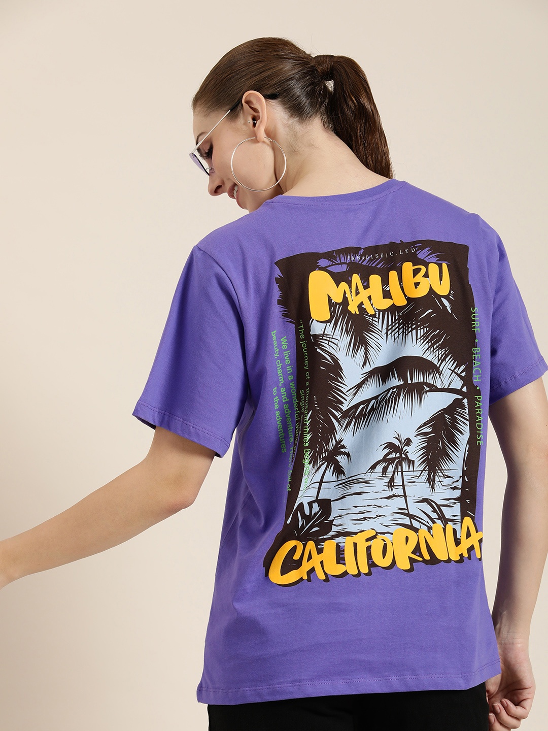 

HERE&NOW Graphic Printed Pure Cotton T-shirt, Purple