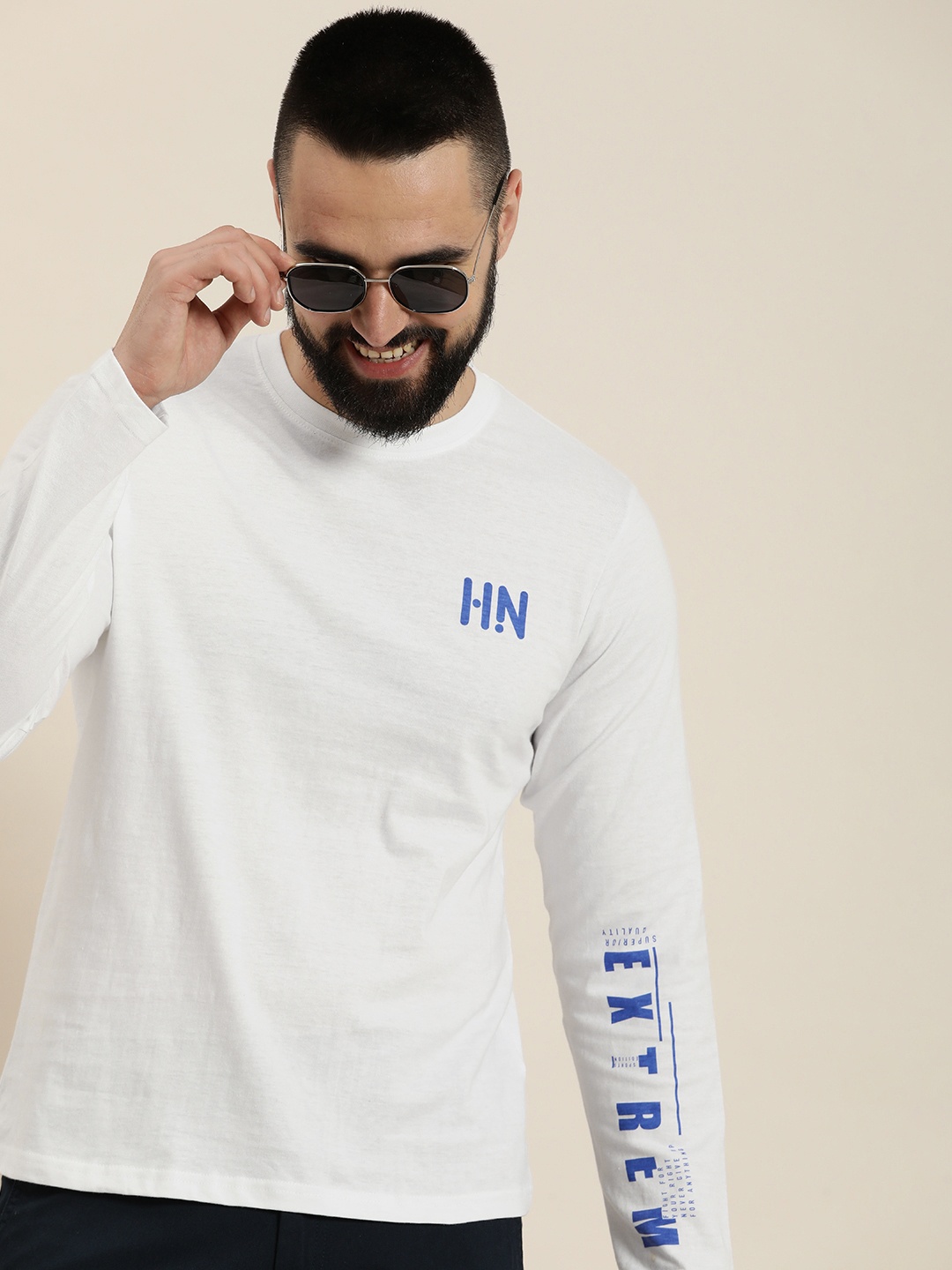 

HERE&NOW Pure Cotton Typography Printed Casual T-shirt, White