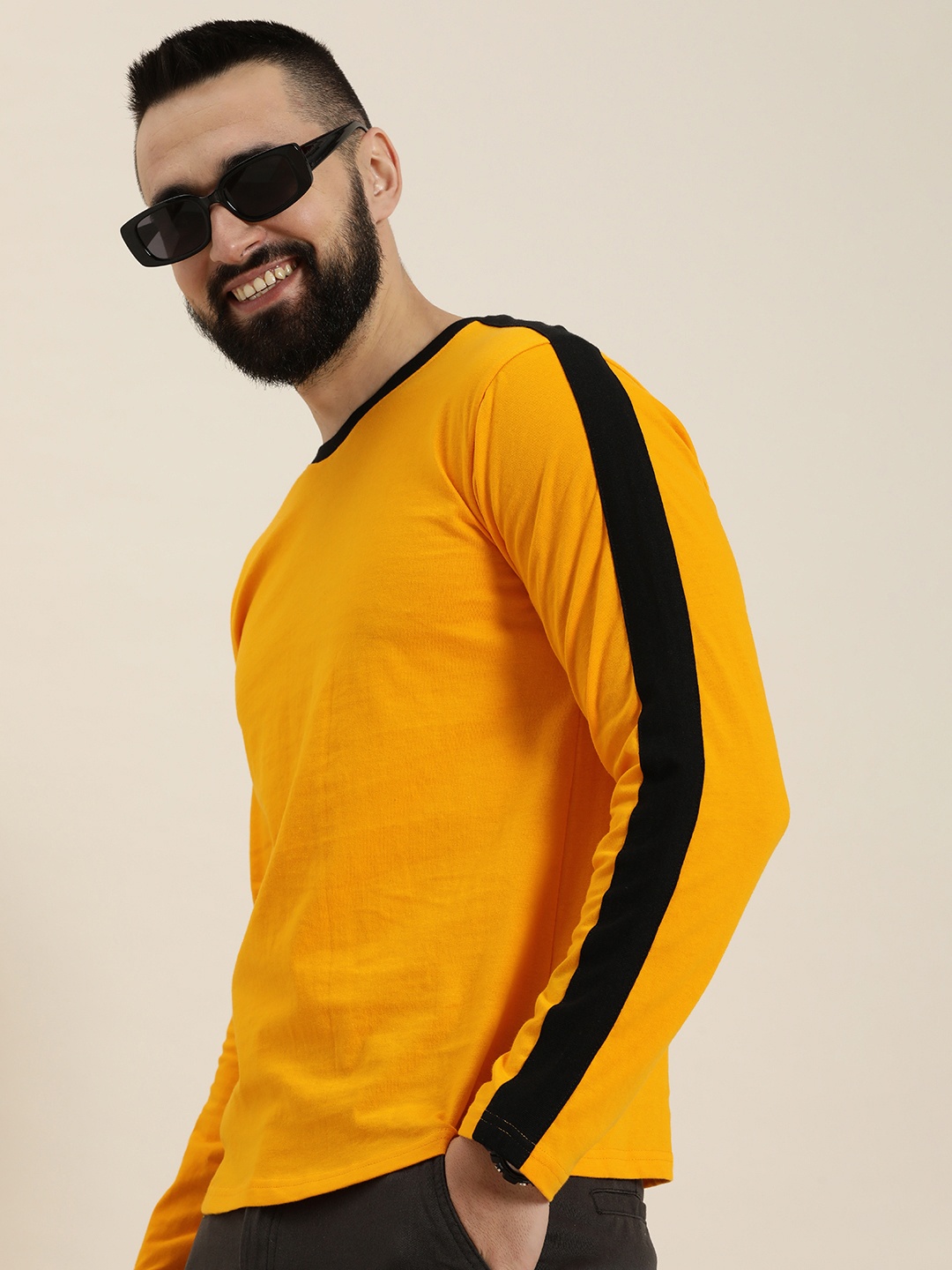 

HERE&NOW Pure Cotton Solid Printed Casual T-shirt, Yellow