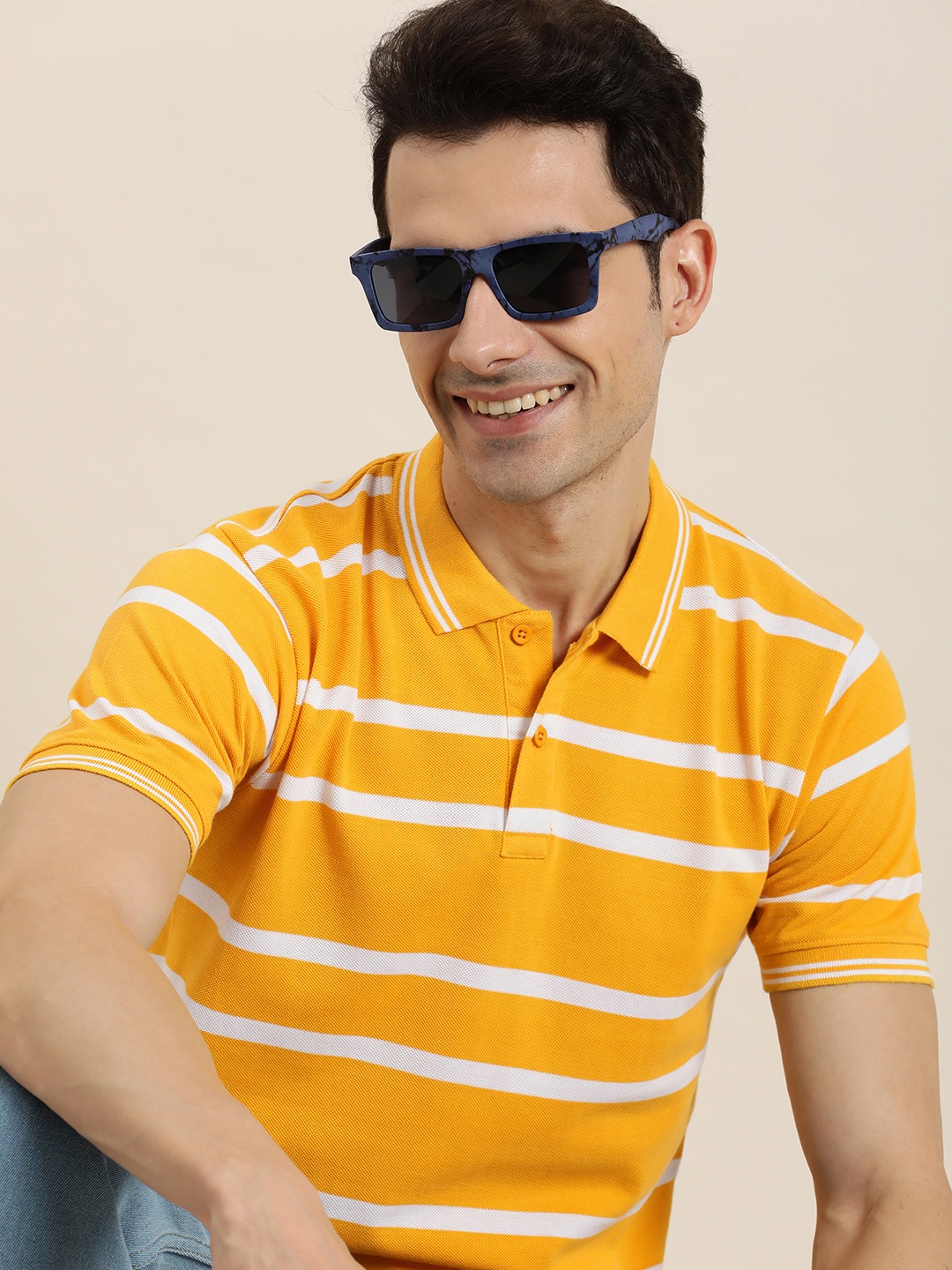 

HERE&NOW Striped Polo Collar T-shirt, Yellow