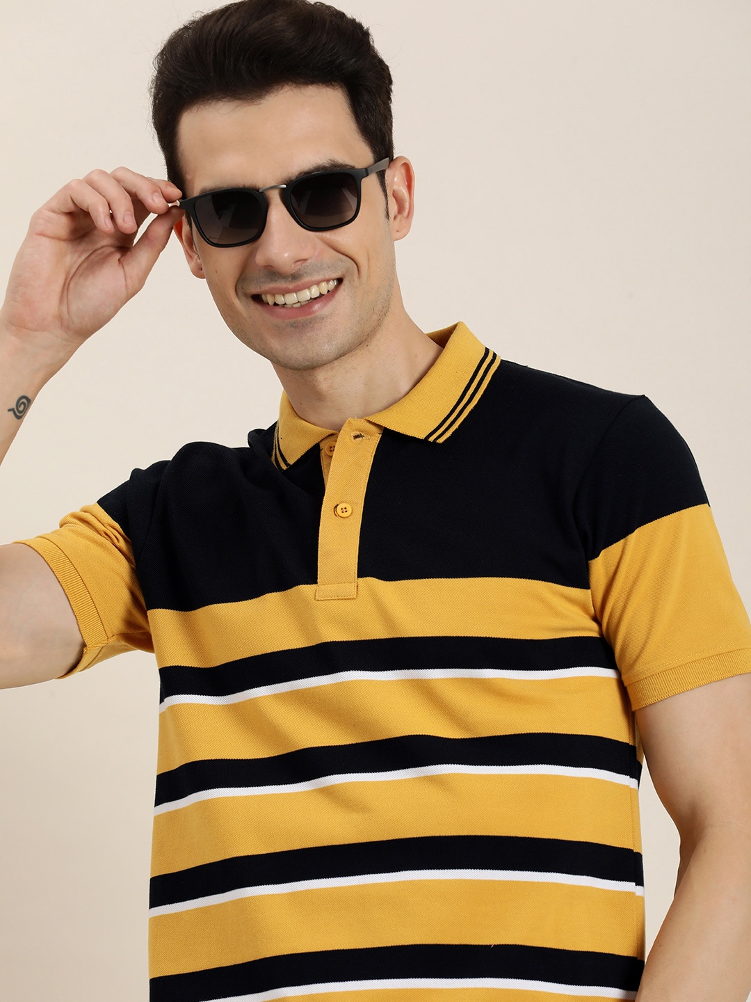 

HERE&NOW Striped Polo Collar T-shirt, Yellow