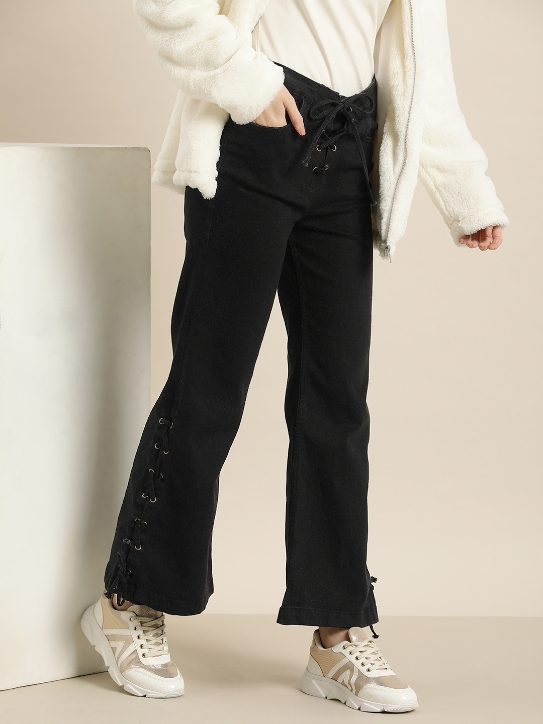 

HERE&NOW Women Flared Stretchable Jeans, Black