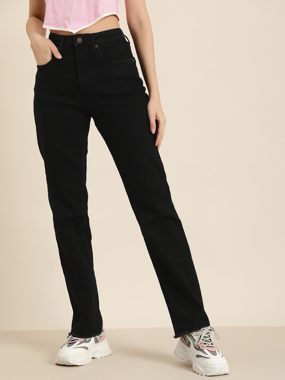 

HERE&NOW Women Straight Fit Stretchable Jeans, Black
