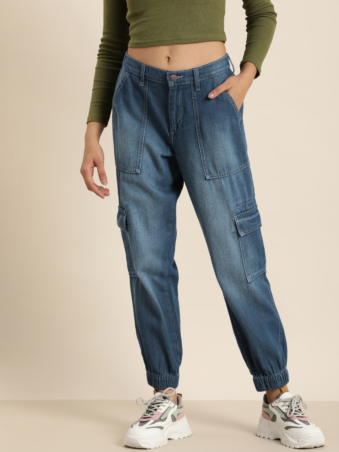 

HERE&NOW Women Pure Cotton Jogger, Navy blue
