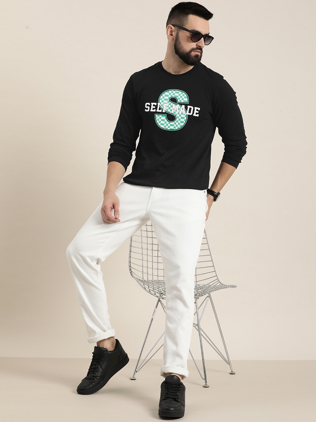 

Moda Rapido Round Neck Graphic Printed Long Sleeves T-shirt, Black