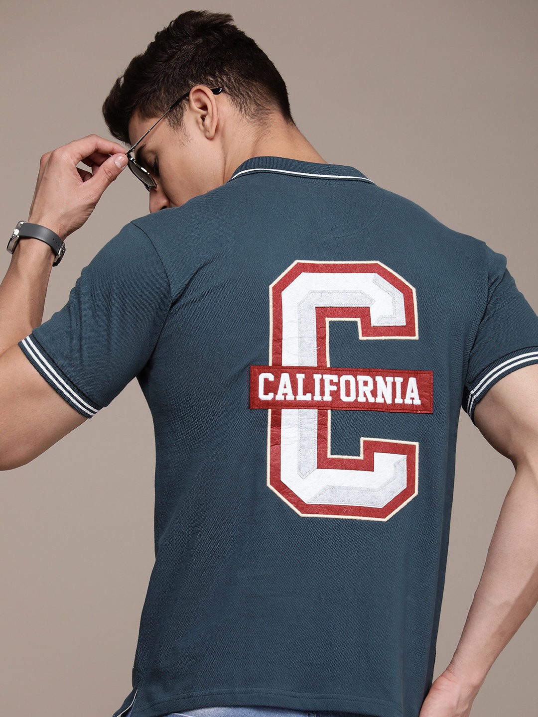 

Moda Rapido Pure Cotton Typography Printed Polo Collar Casual T-shirt, Navy blue