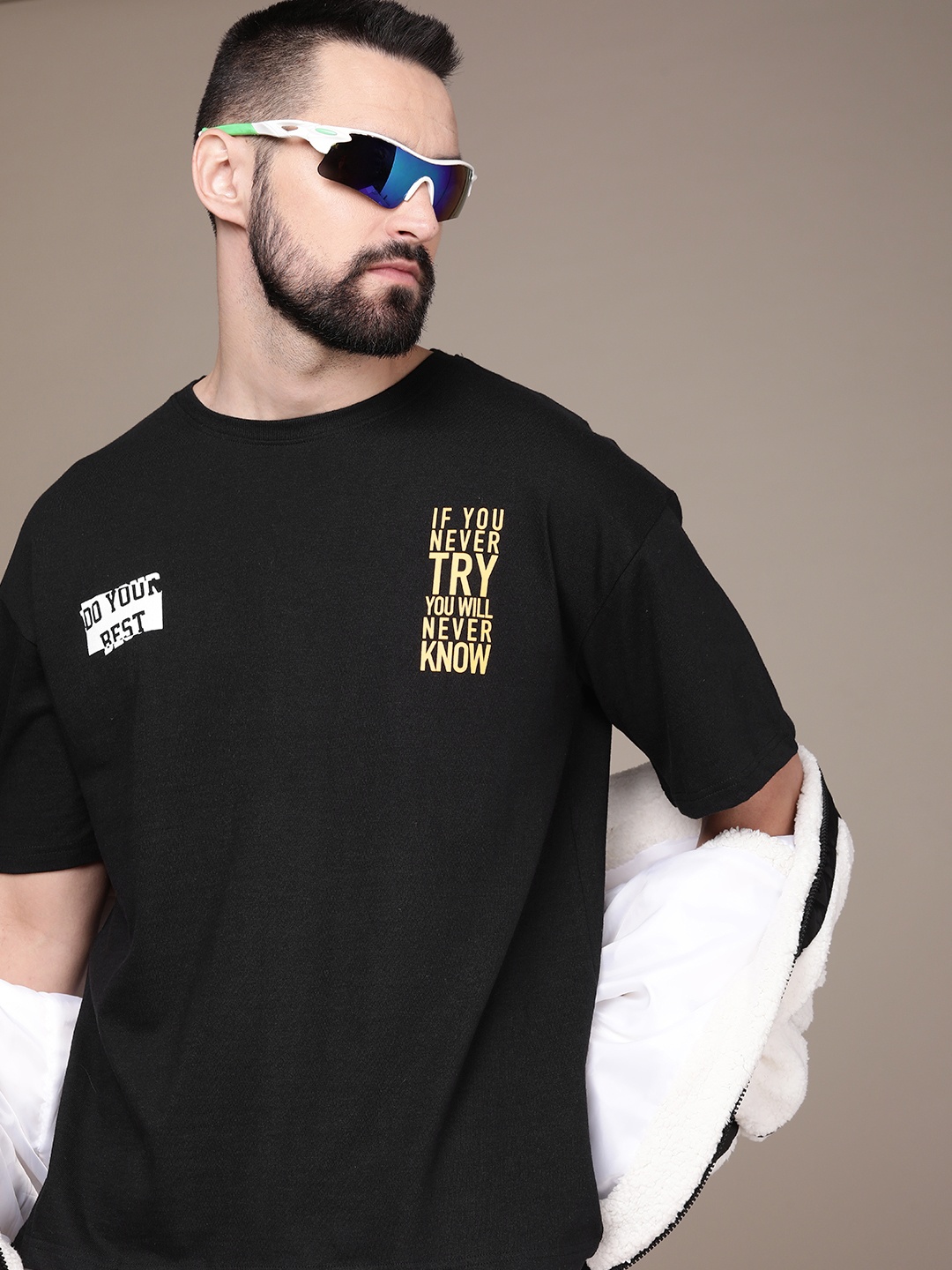 

Moda Rapido Typography Printed Drop-Shoulder T-shirt, Black