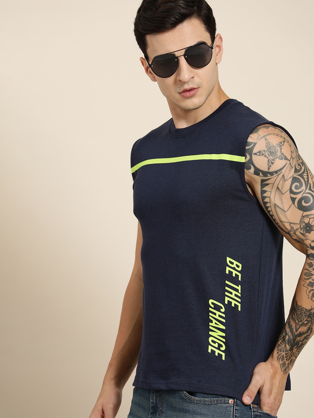 

Moda Rapido Typography Printed Sleeveless T-shirt, Navy blue
