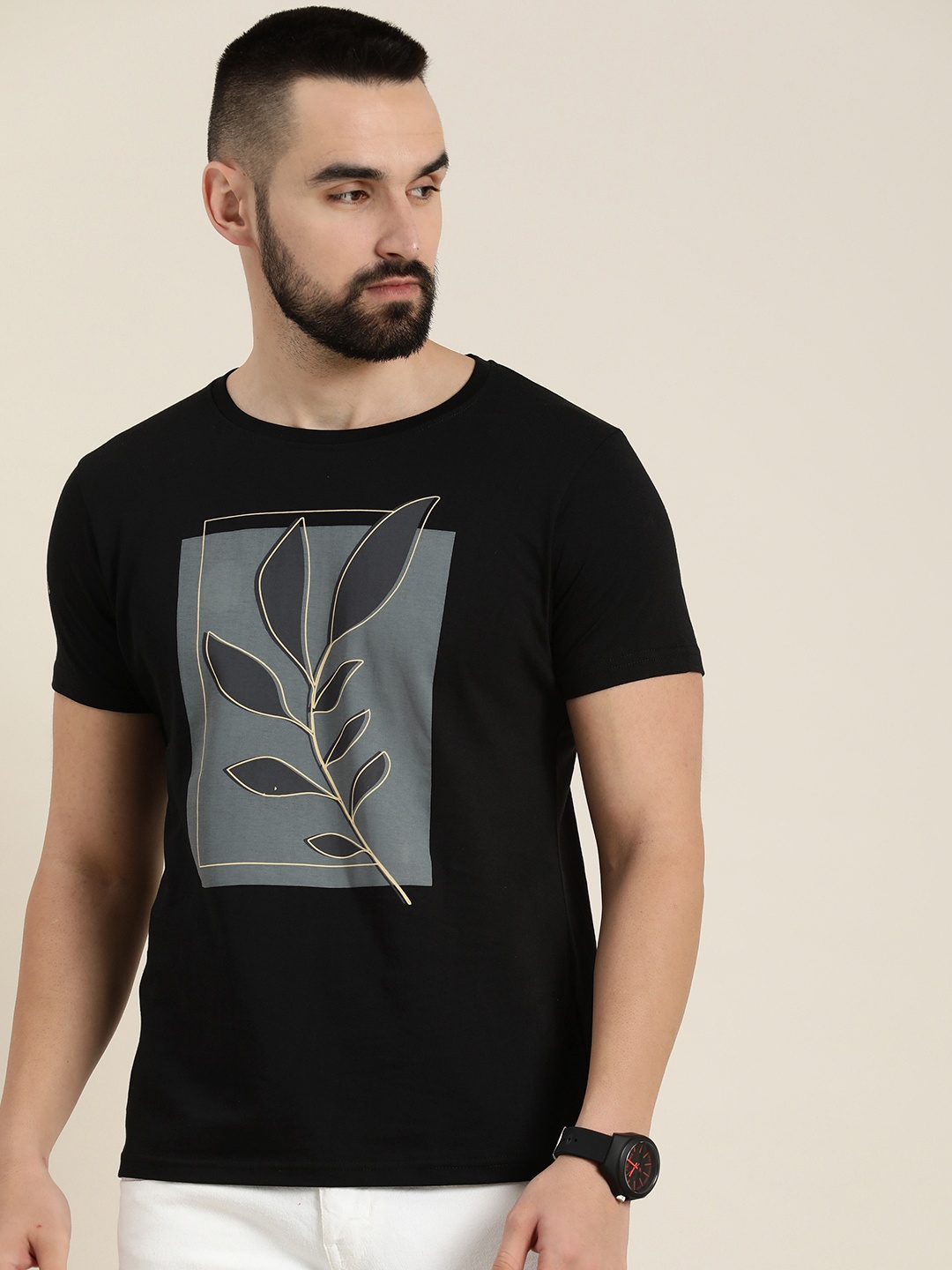 

Moda Rapido Graphic Tropical Printed Pure Cotton T-shirt, Black