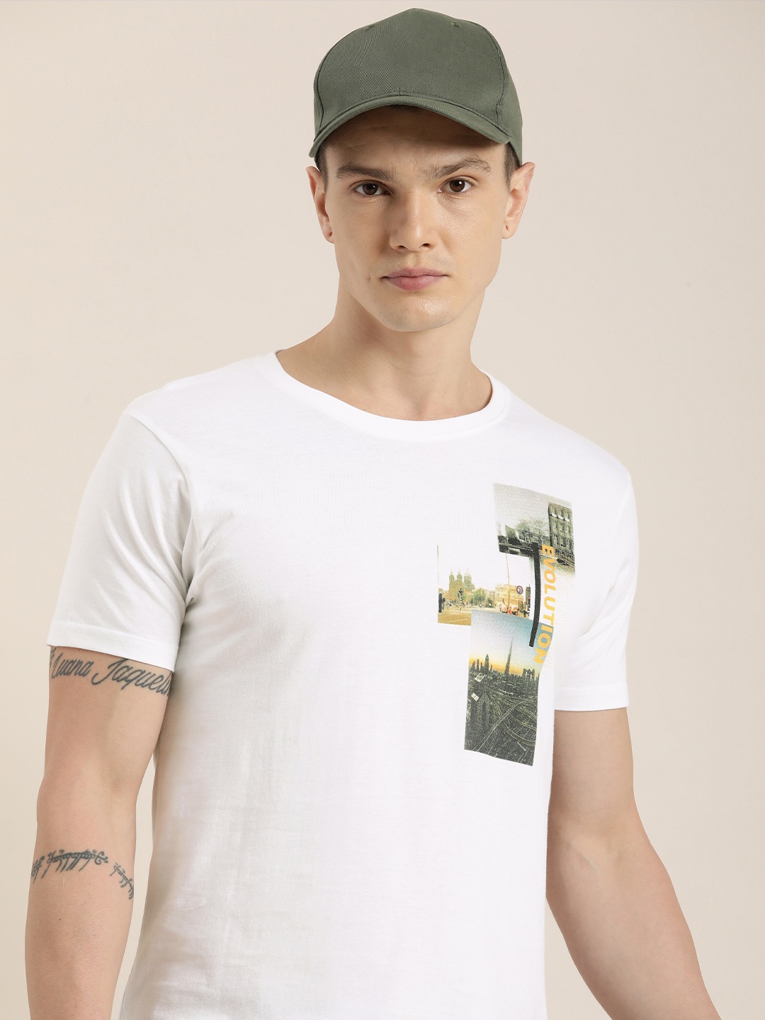 

Moda Rapido Graphic Printed Pure Cotton T-shirt, White