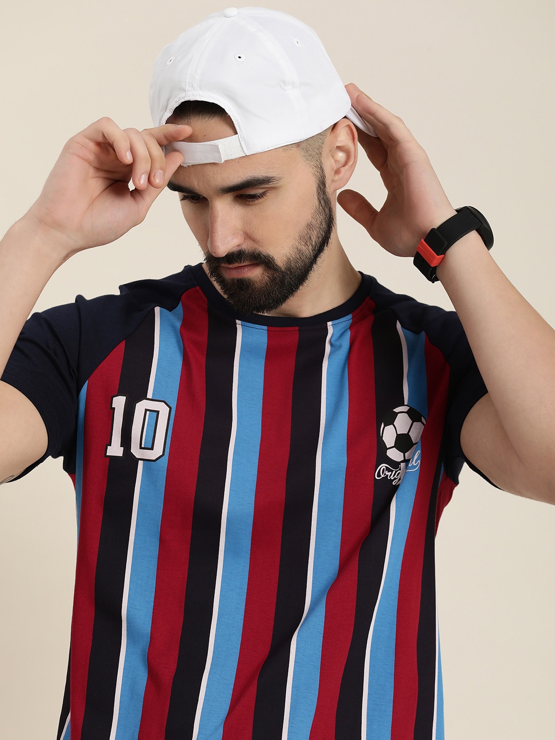 

Moda Rapido Football Graphic & Striped Pure Cotton T-shirt, Red