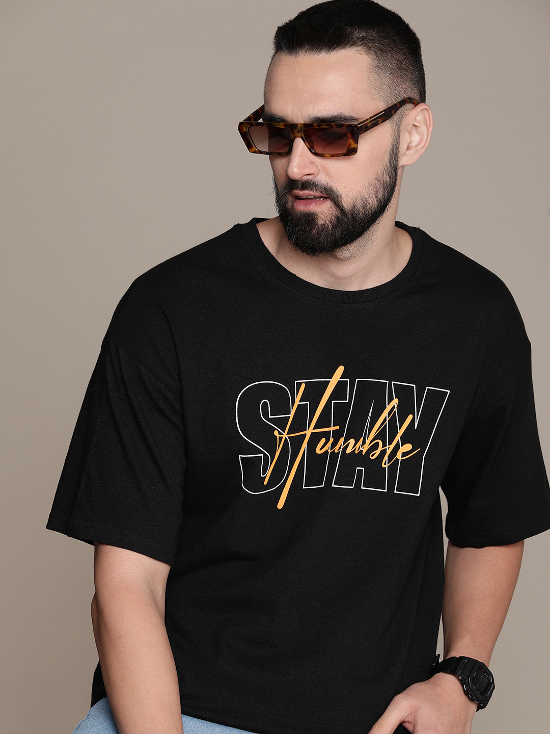 

Moda Rapido Typography Printed Drop-Shoulder Sleeves T-shirt, Black