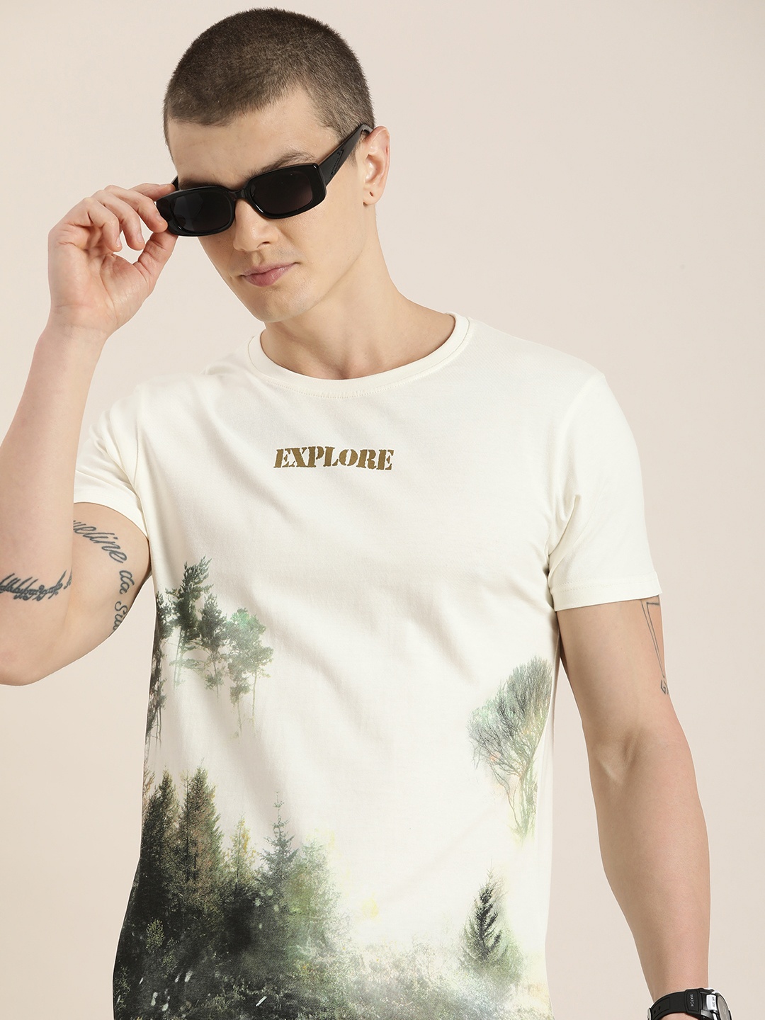 

Moda Rapido Graphic Printed Pure Cotton T-shirt, Off white