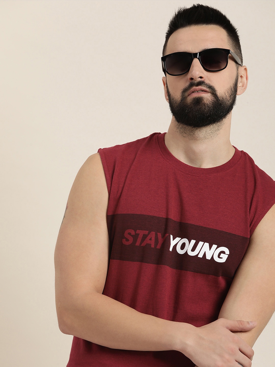 

Moda Rapido Sleeveless Typography Printed T-shirt, Maroon