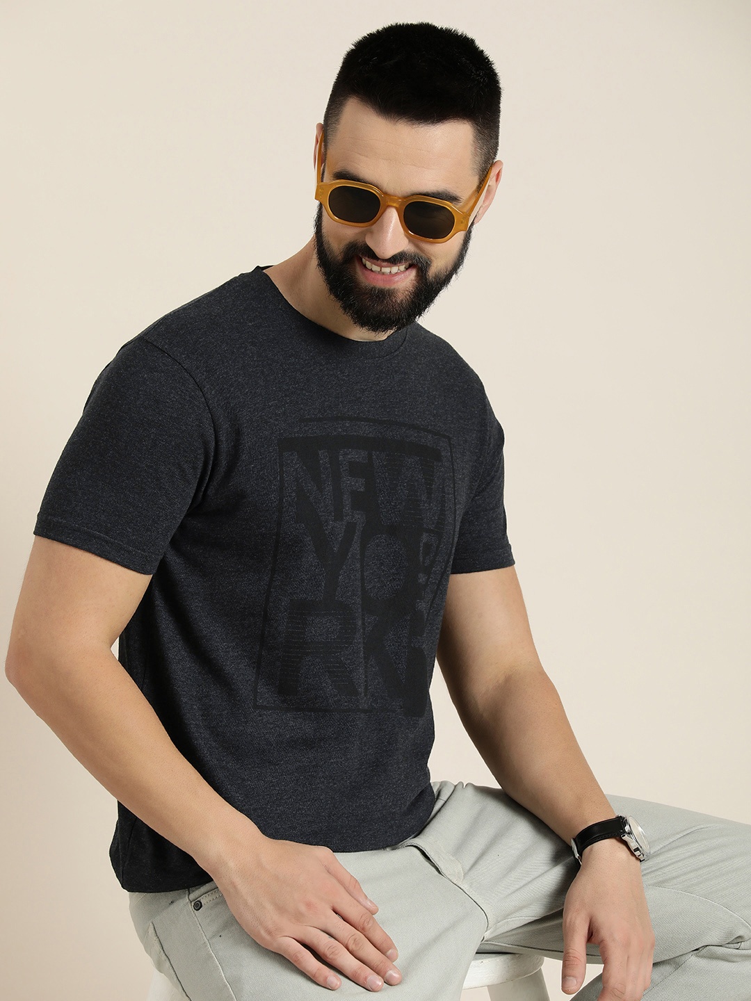 

HERE&NOW Typography Printed Regular Fit Casual T-shirt, Charcoal