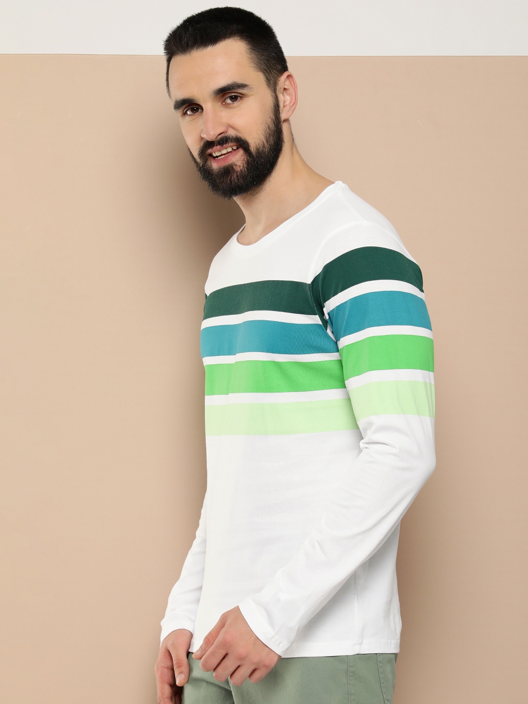 

HERE&NOW Round Neck Striped Pure Cotton T-shirt, White