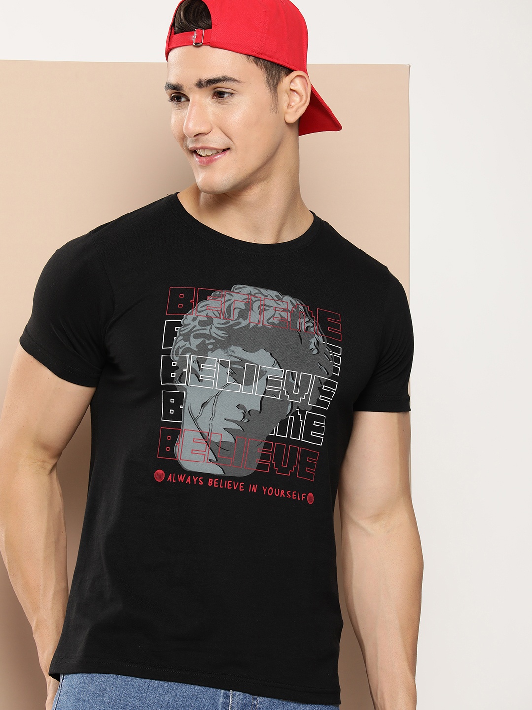 

HERE&NOW Printed Pure Cotton T-shirt, Black