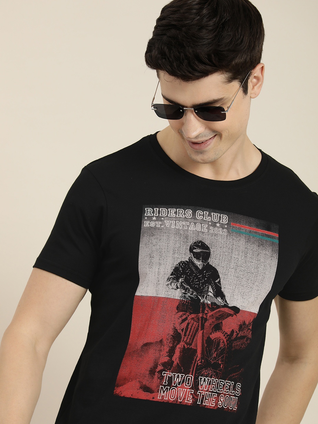

HERE&NOW Graphic Printed Pure Cotton Casual T-shirt, Black