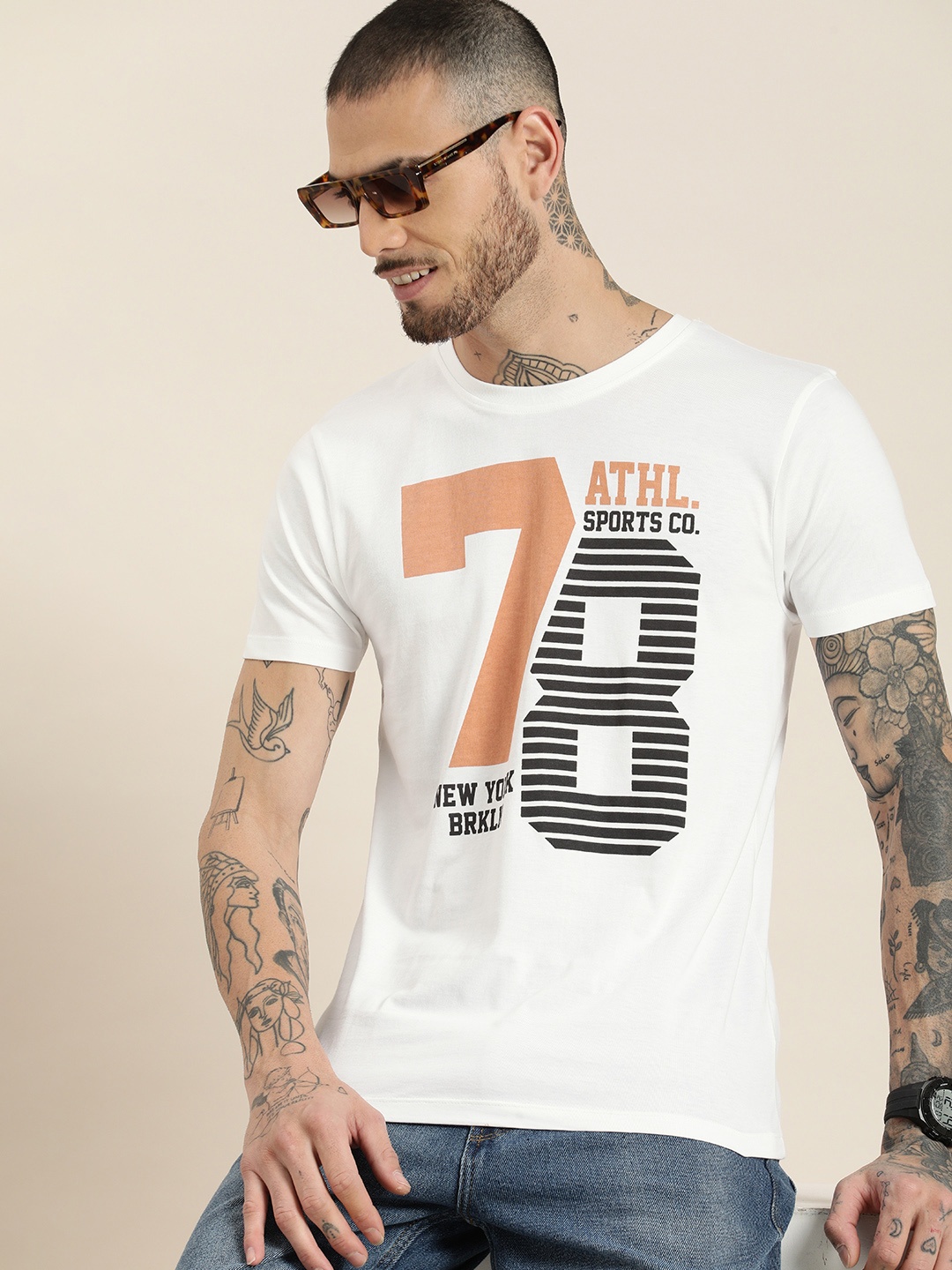 

HERE&NOW Printed Pure Cotton T-shirt, White