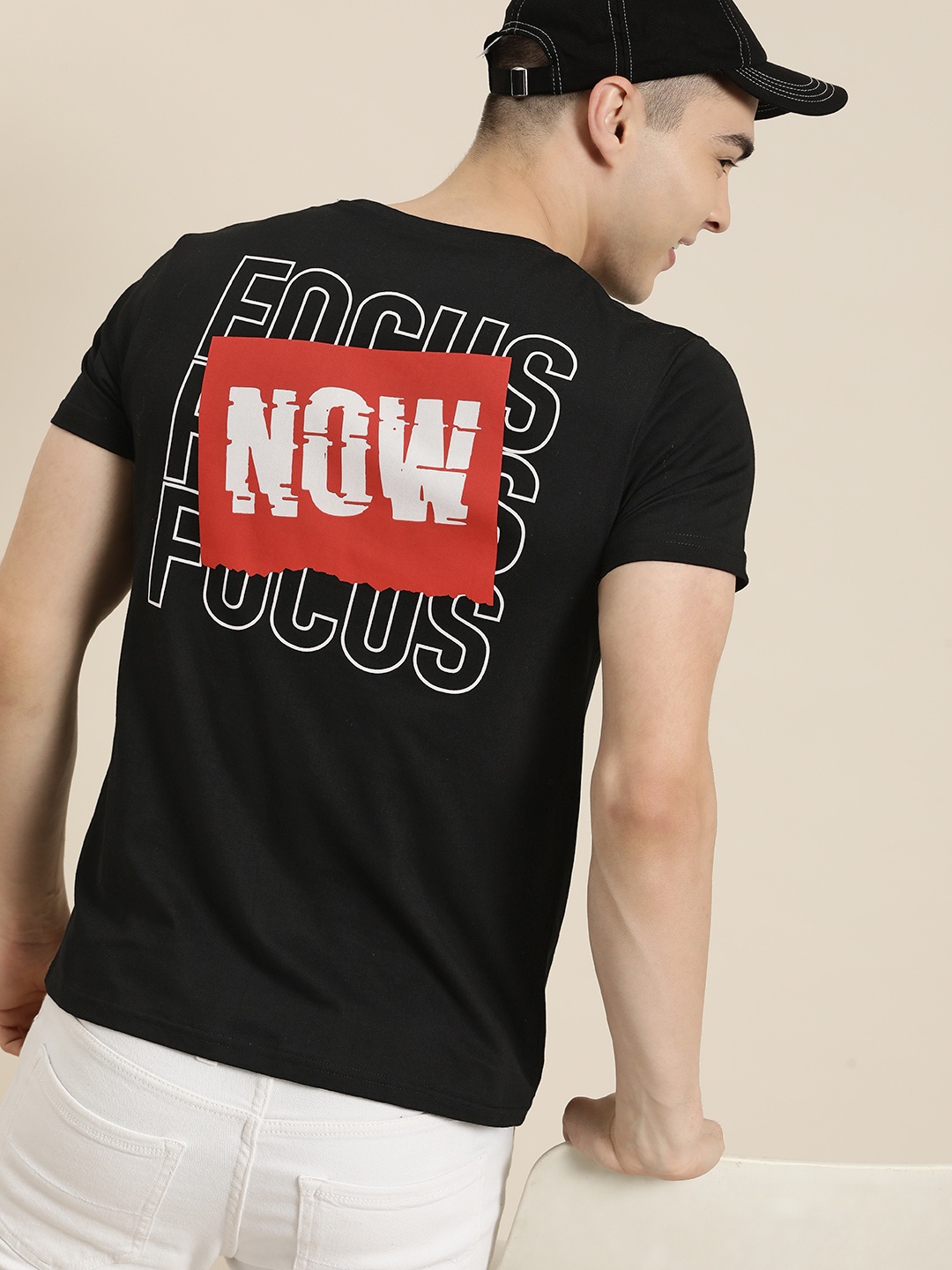 

HERE&NOW Typography Printed Pure Cotton T-shirt, Black