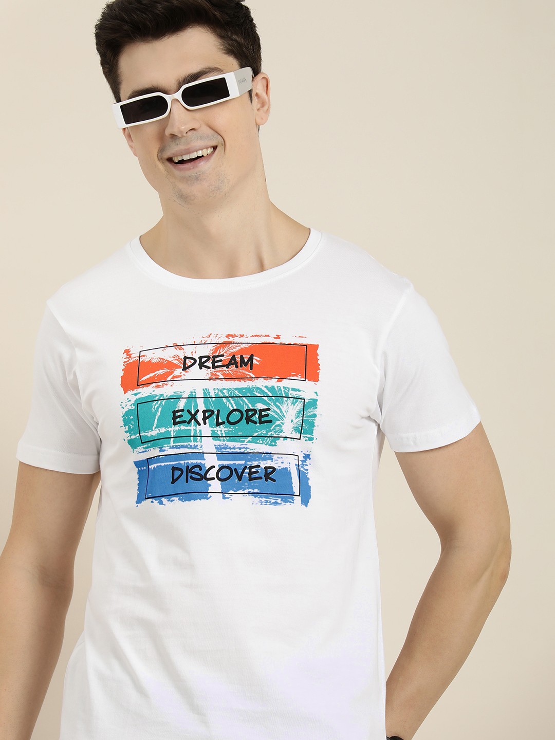 

HERE&NOW Graphic Printed Pure Cotton Casual T-shirt, White