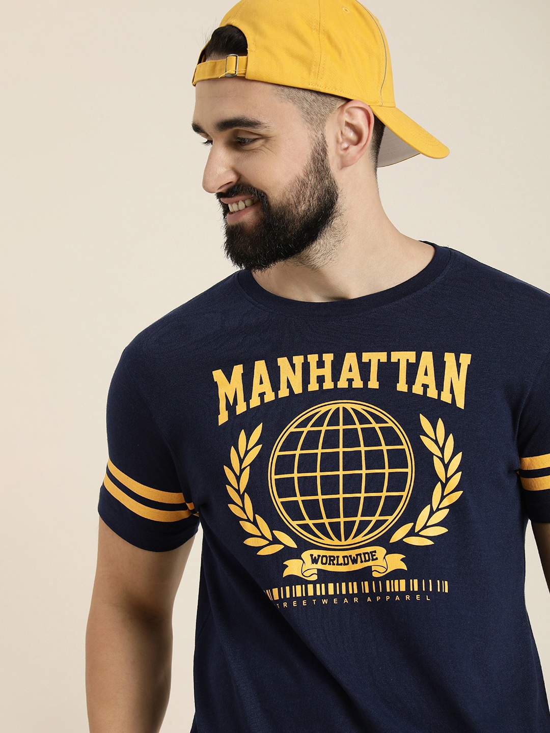 

HERE&NOW Typography Printed Regular Fit Casual T-shirt, Navy blue