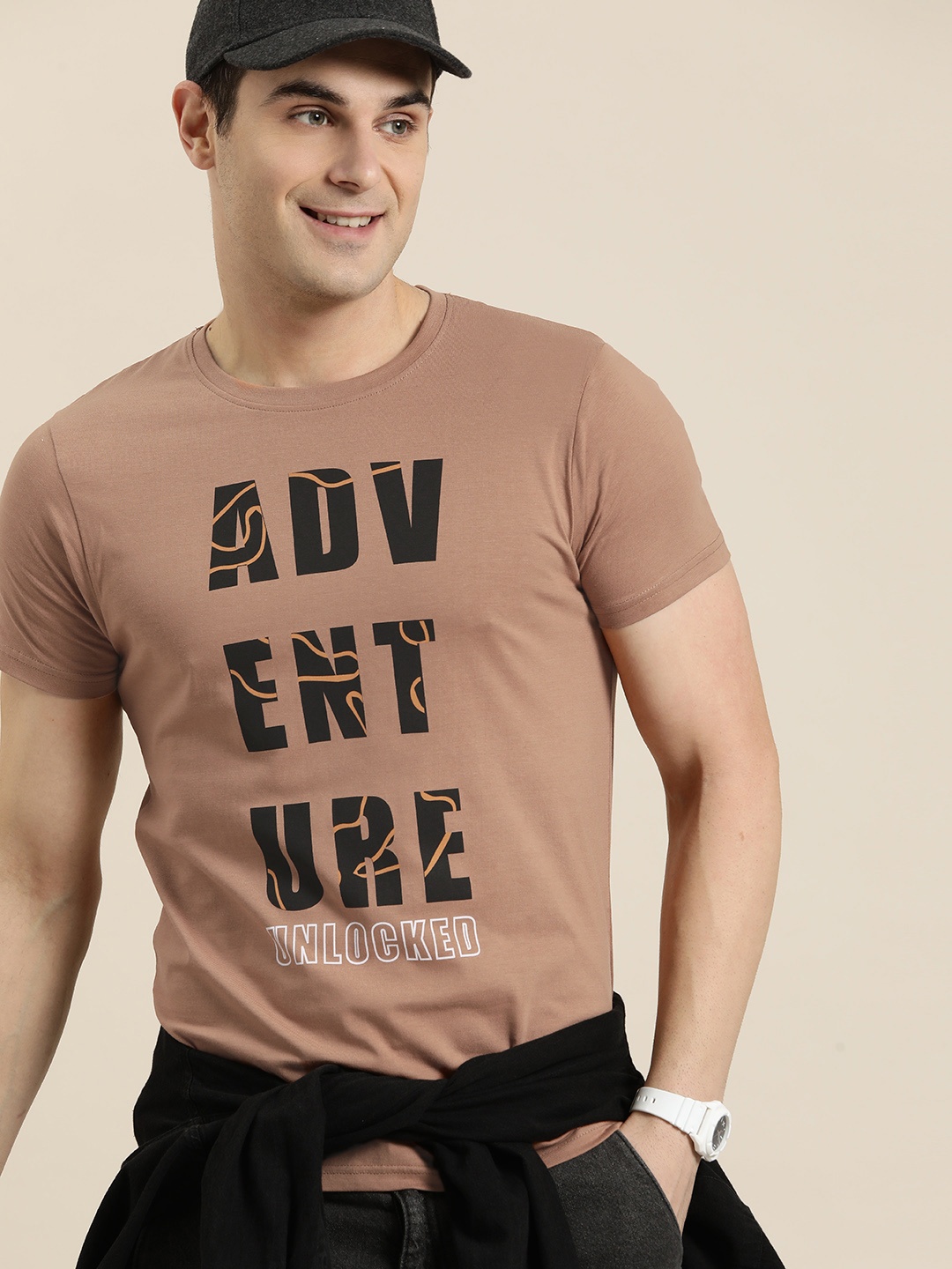 

HERE&NOW Typography Printed Pure Cotton T-shirt, Brown