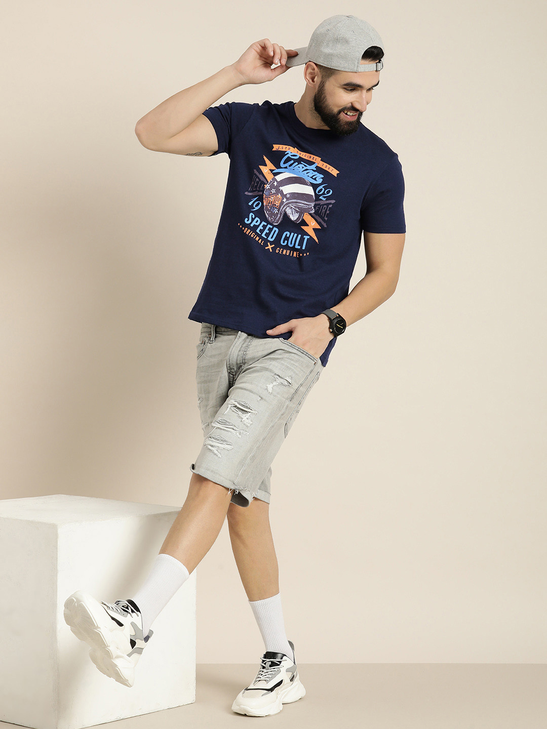 

HERE&NOW Graphic Printed T-shirt, Navy blue