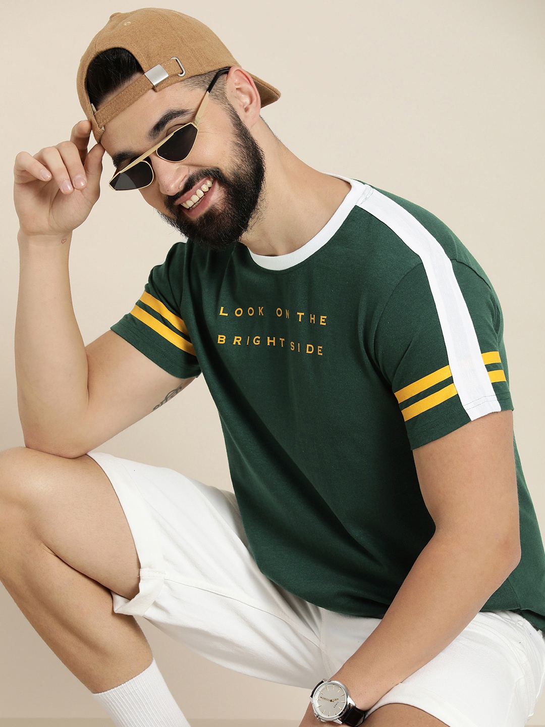 

HERE&NOW Typography Printed Regular Fit Casual T-shirt, Green