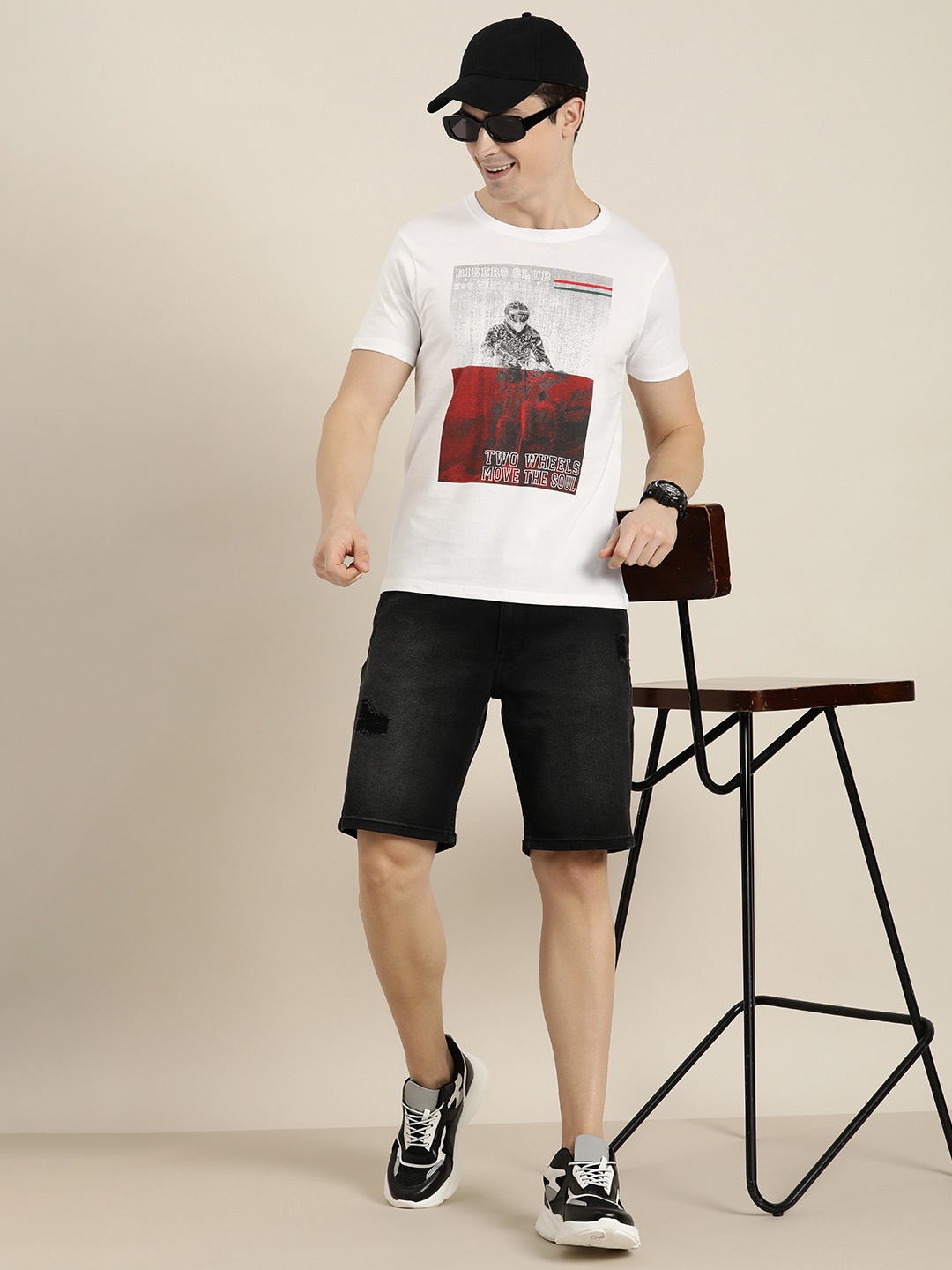 

HERE&NOW Pure Cotton Graphic Printed Casual T-shirt, White