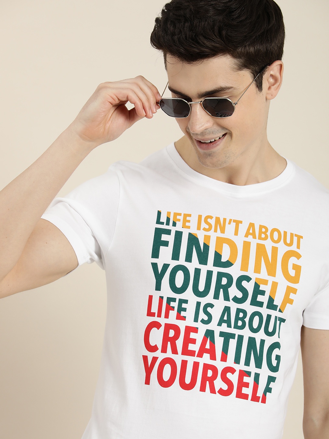 

HERE&NOW Typography Printed Pure Cotton Casual T-shirt, White