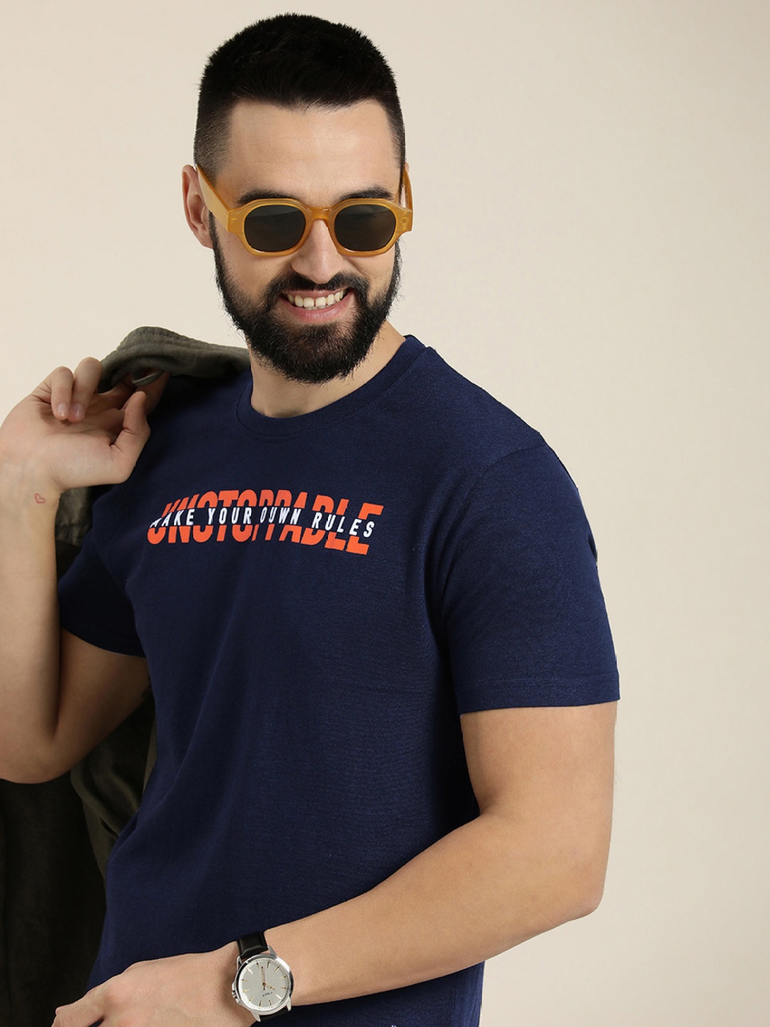 

HERE&NOW Typography Printed T-shirt, Navy blue