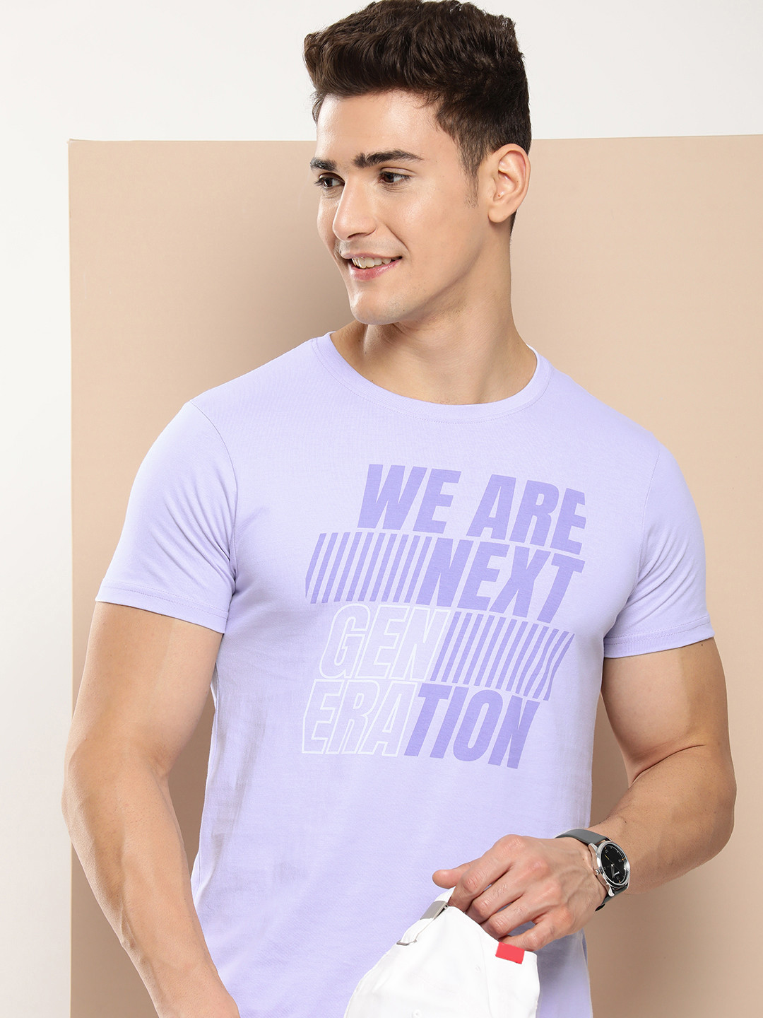 

HERE&NOW Typography Printed Pure Cotton T-shirt, Lavender