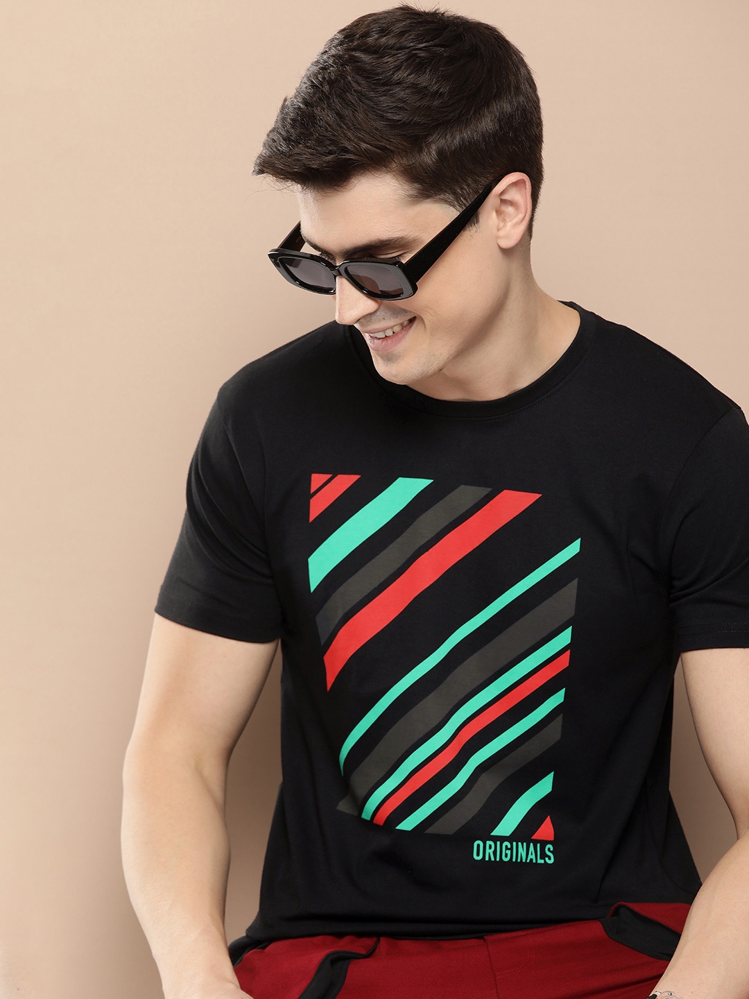 

HERE&NOW Pure Cotton Graphic Printed Casual T-shirt, Black