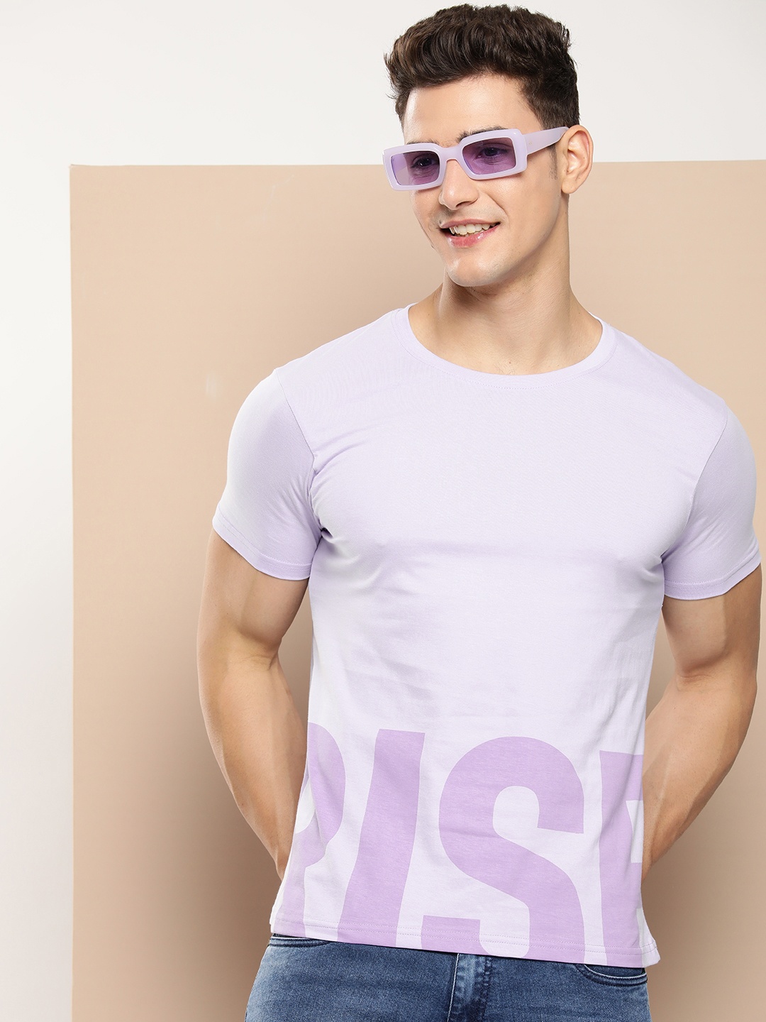 

HERE&NOW Graphic Printed Pure Cotton T-shirt, Lavender