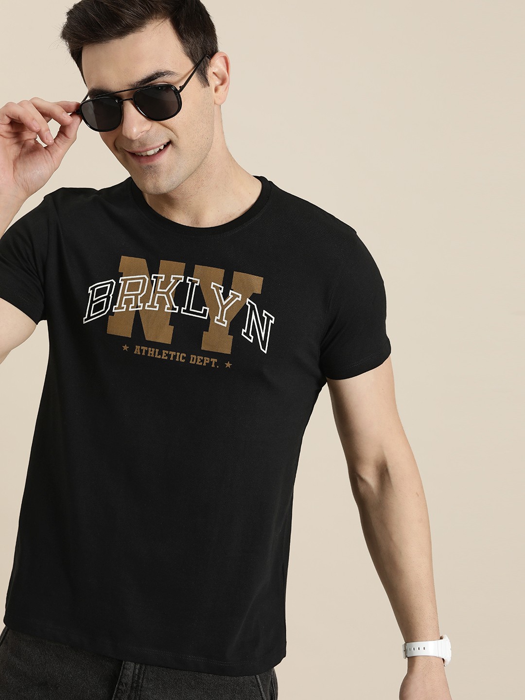 

HERE&NOW Printed Pure Cotton T-shirt, Black