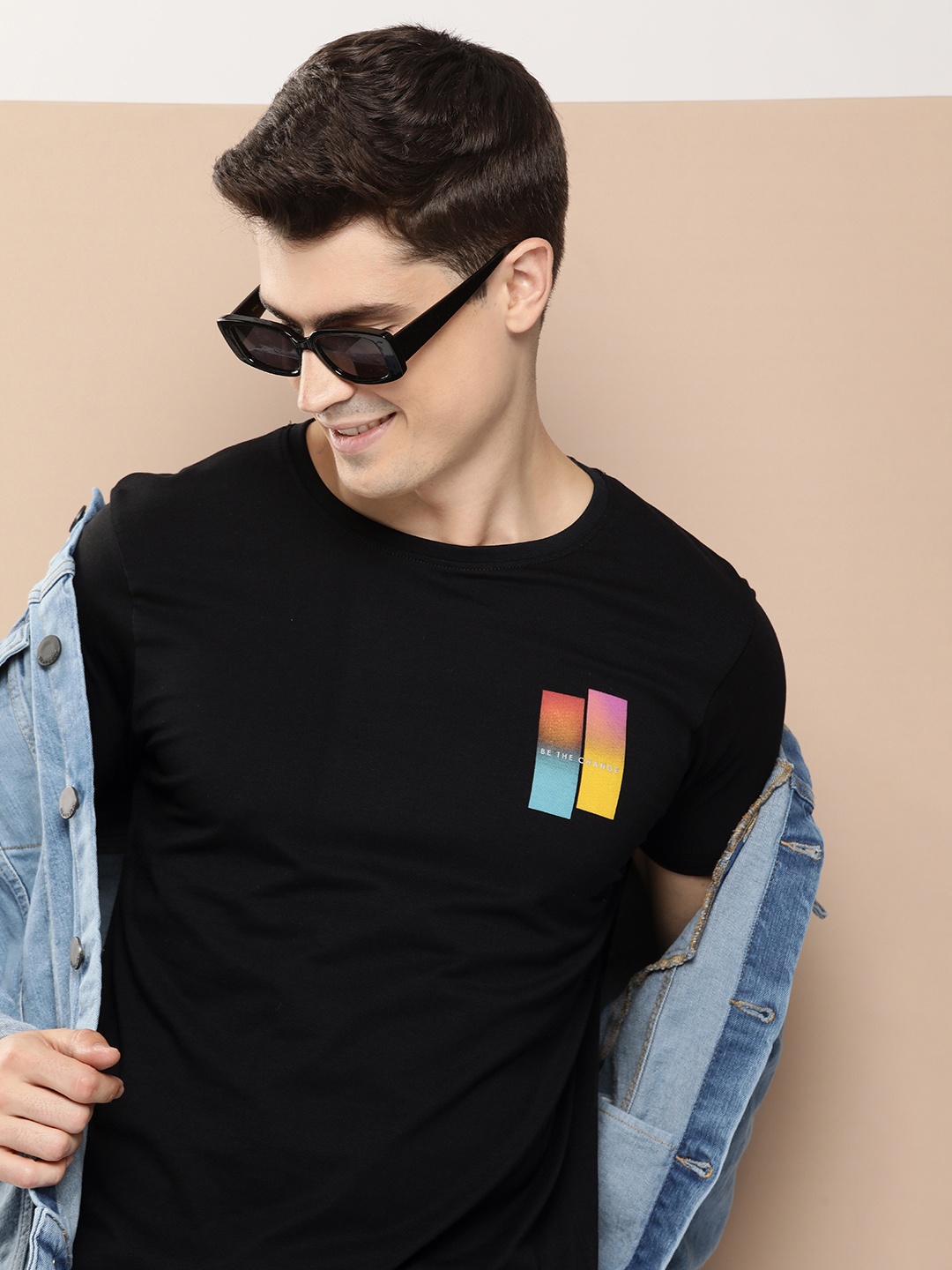 

HERE&NOW Graphic Printed Pure Cotton T-shirt, Black