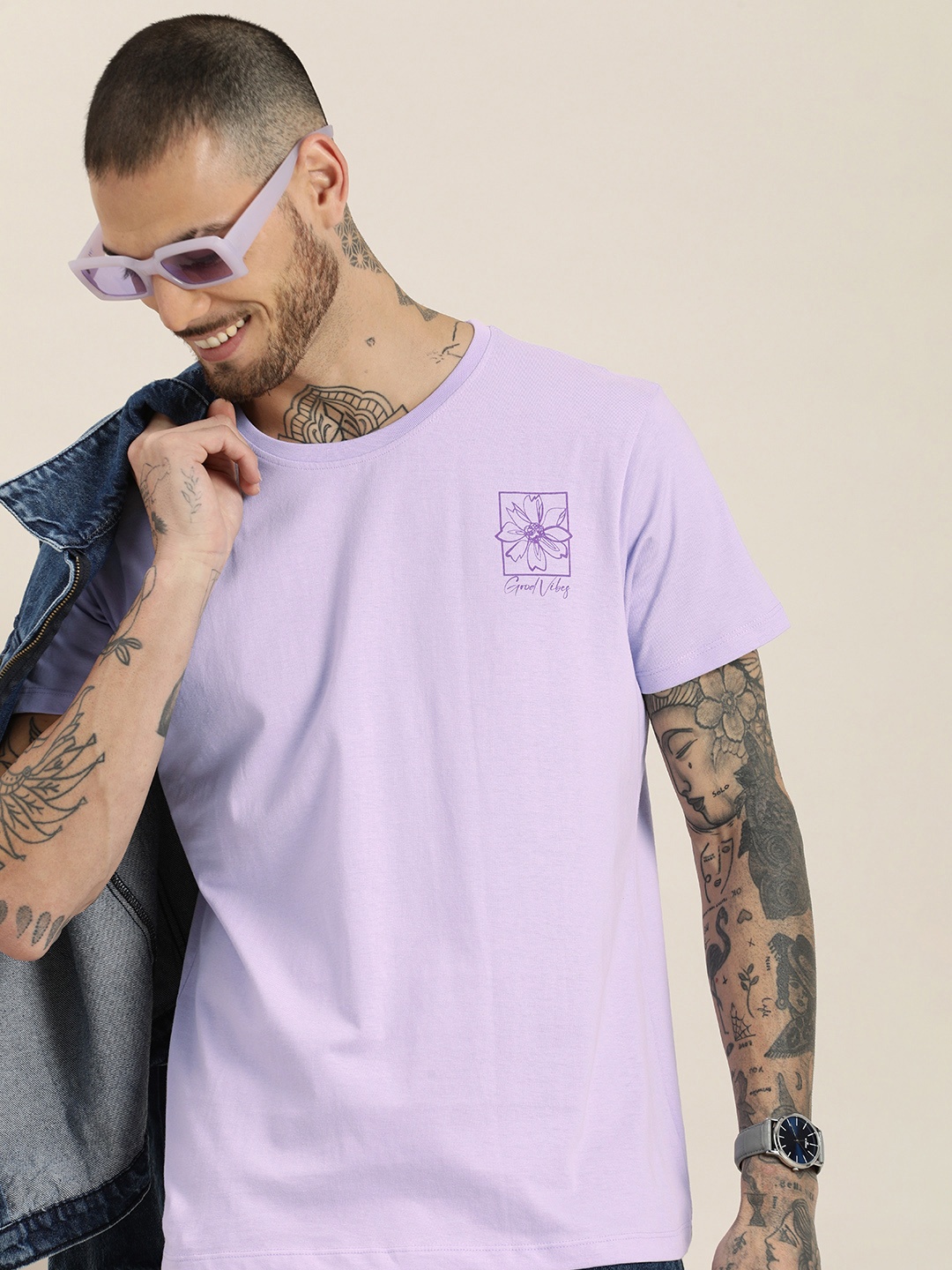 

HERE&NOW Round Neck Pure Cotton T-shirt, Lavender