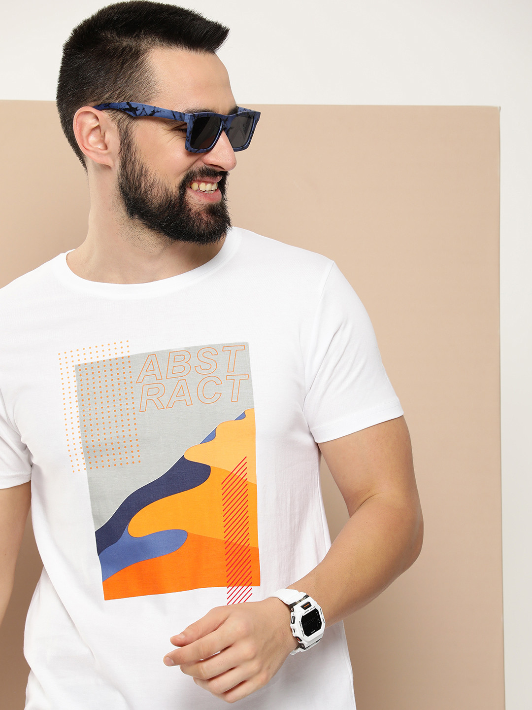 

HERE&NOW Graphic Printed Pure Cotton Casual T-shirt, White