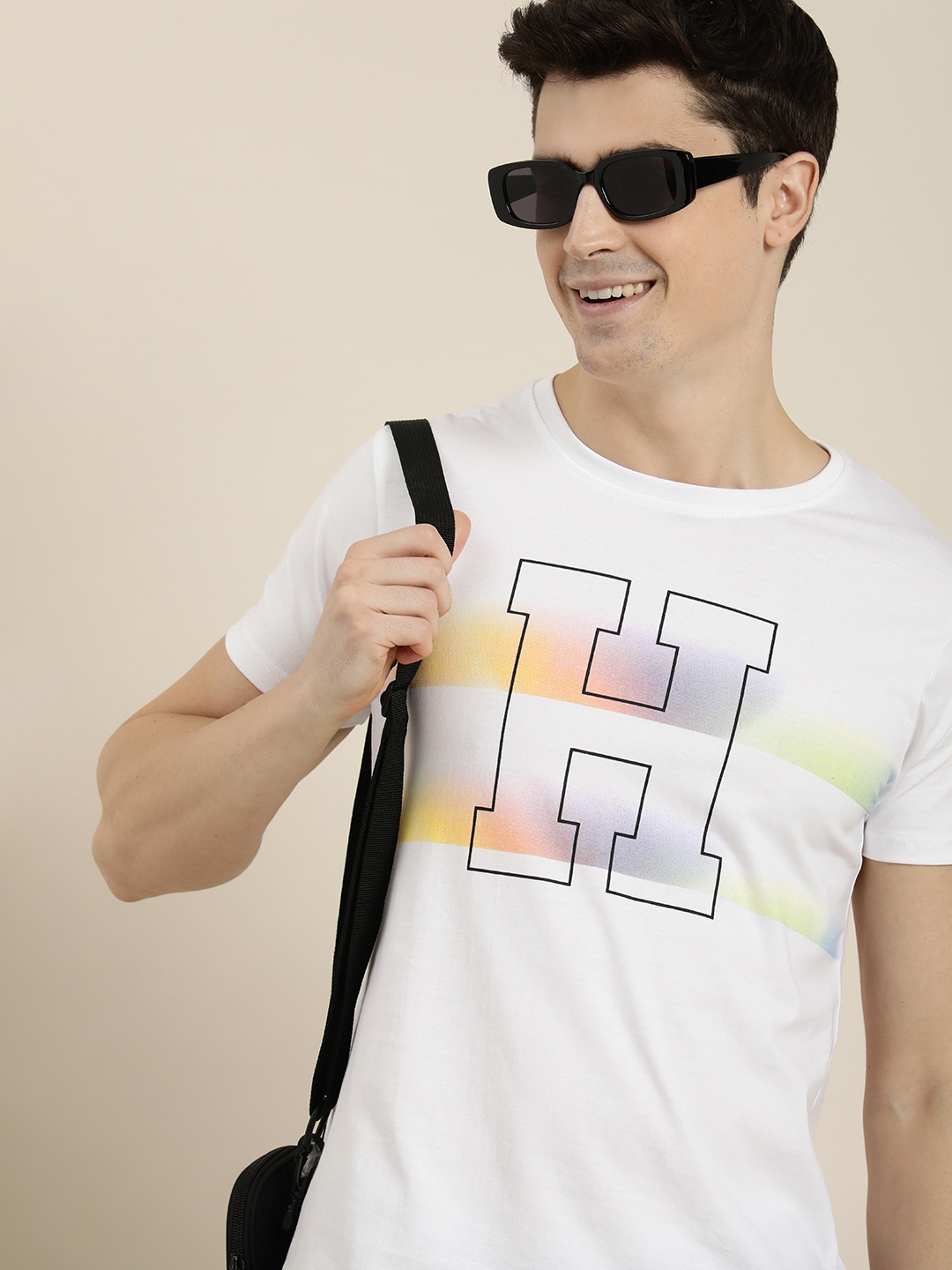 

HERE&NOW Typography Printed Pure Cotton Casual T-shirt, White