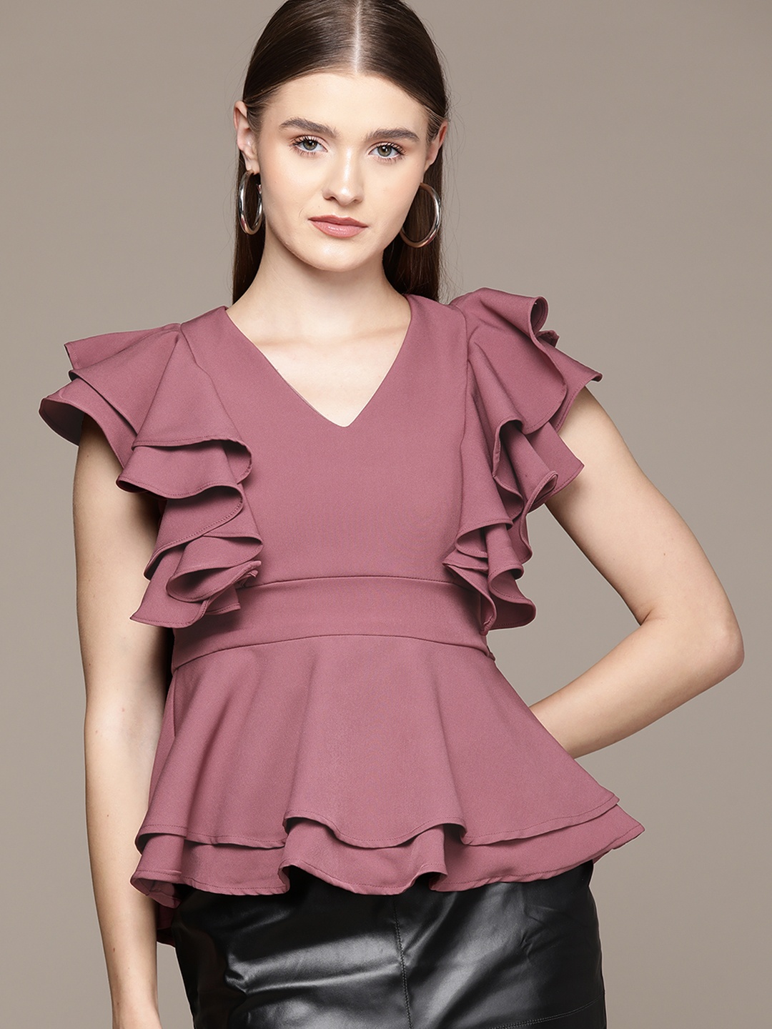 

bebe Ruffles Peplum Top, Mauve