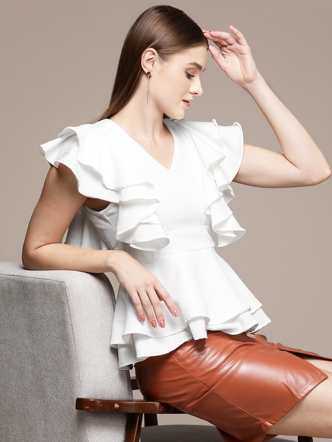 

bebe Ruffles Peplum Top, White